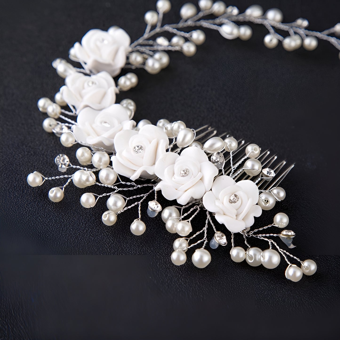 Beautiful Silver Hairvine Clip With Flower and Crystal