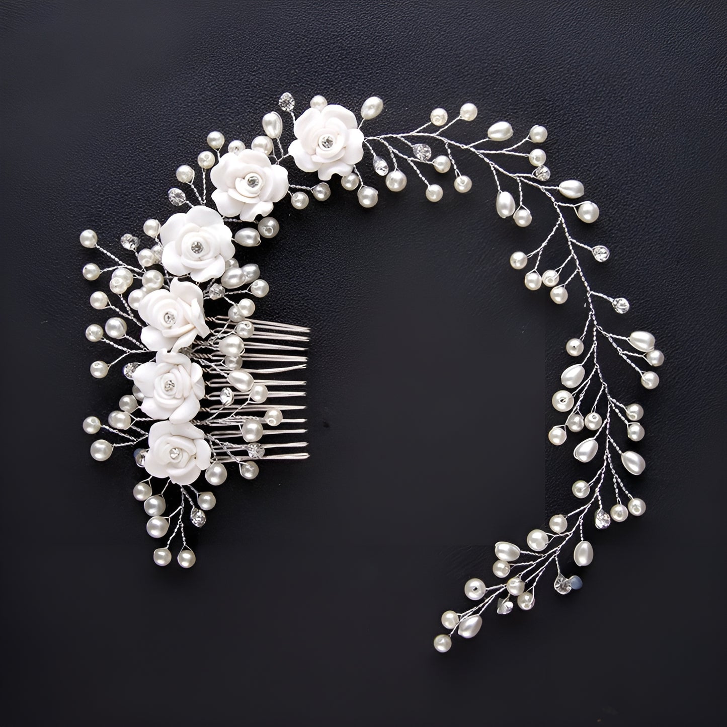 Beautiful Silver Hairvine Clip With Flower and Crystal