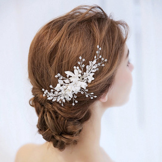 White Flower Bridal Hair Comb Pearl Bridal Hairpiece Wedding